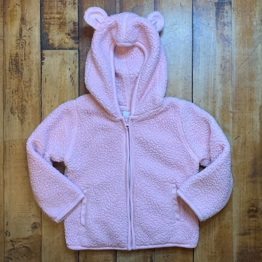 Wonder Nation Fleece size 18 months zip up hooded pink sweatshirt bear ear hood